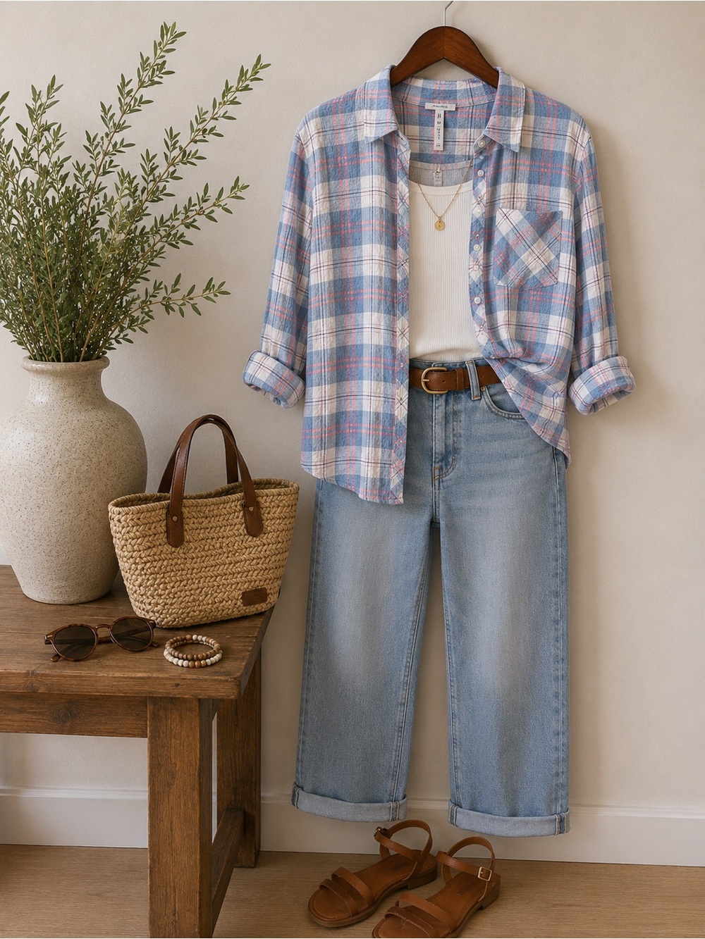Maurices Plaid Button Down Shirt | Blue Pink Plaid Top | Size M